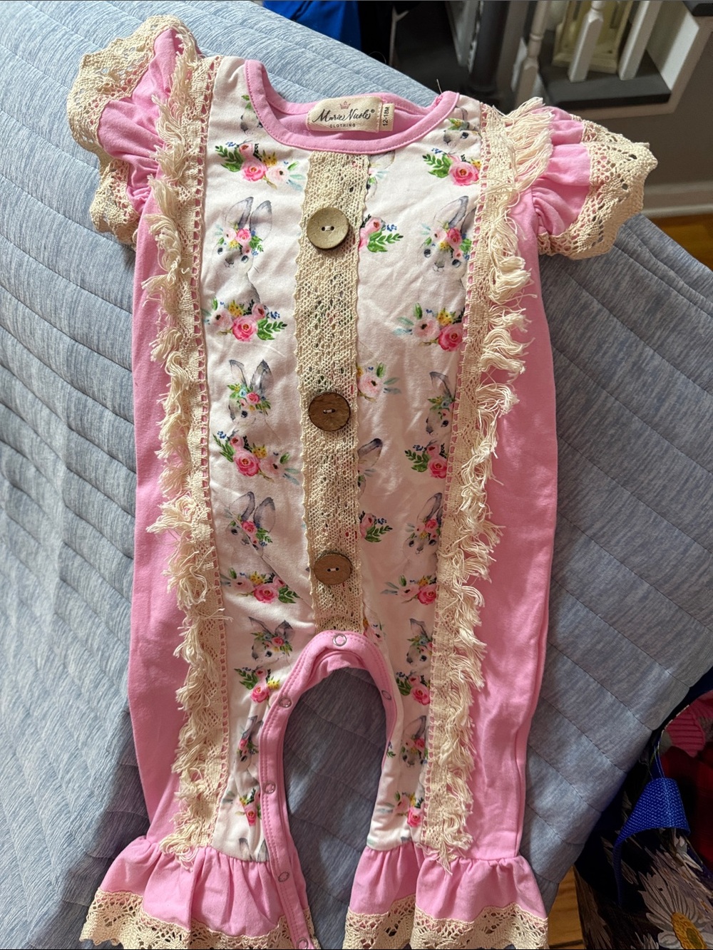 Made Kids Pink Floral Lace Ruffle Footed One-Piece